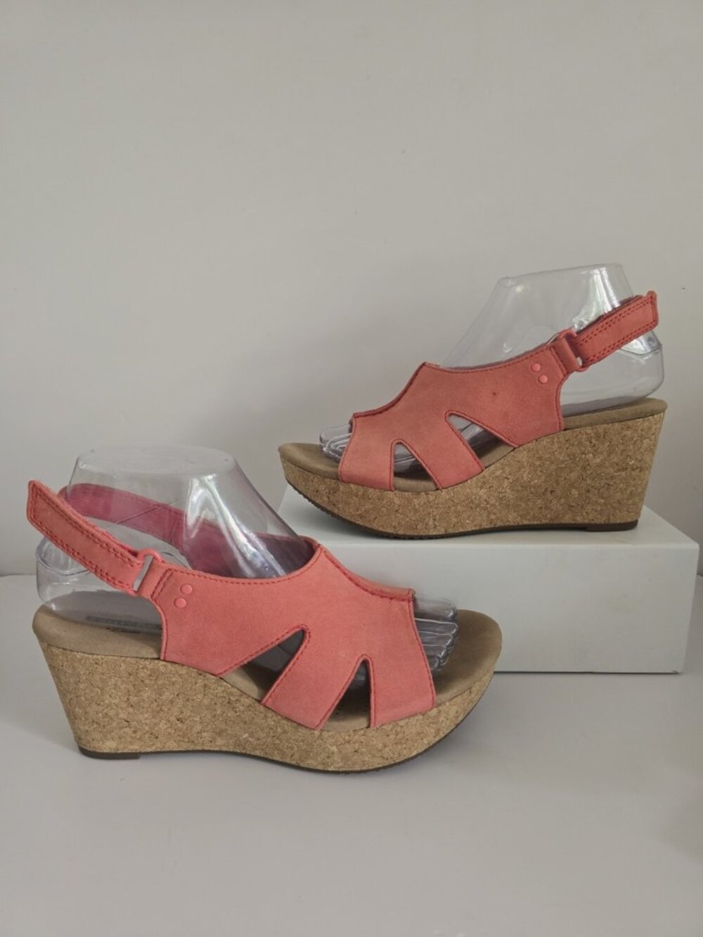 Clarks Annadel Bari Platform Wedge Sandals Pink Leather Shoes 7.5 Y2K 90s Womens